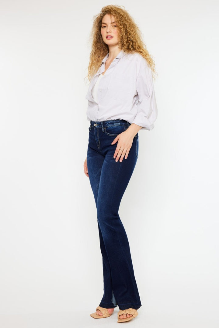 Kancan Mid Rise Slim Flare Jeans In Dark Wash