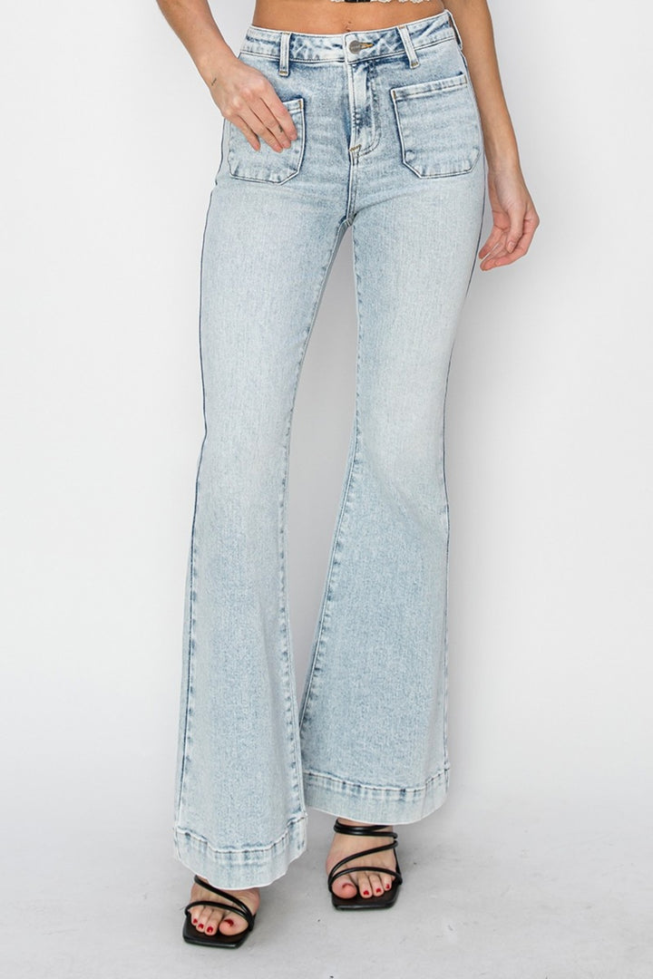 Risen Sugga High Rise Front Patch Pocket Flare Jeans