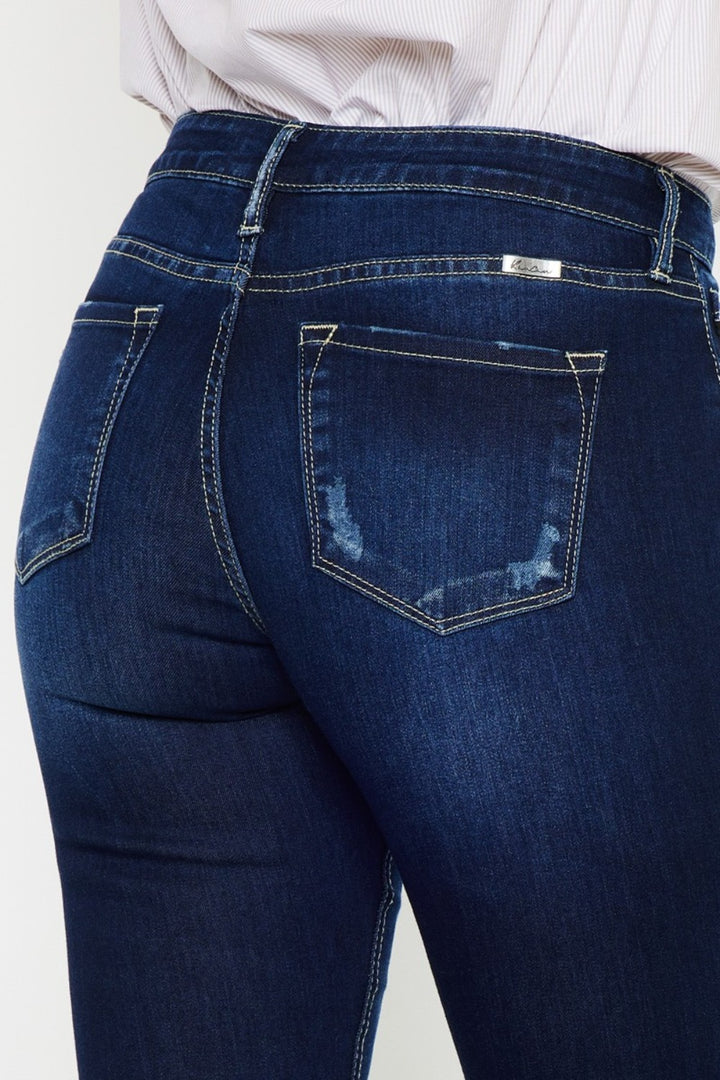 Kancan Mid Rise Slim Flare Jeans In Dark Wash