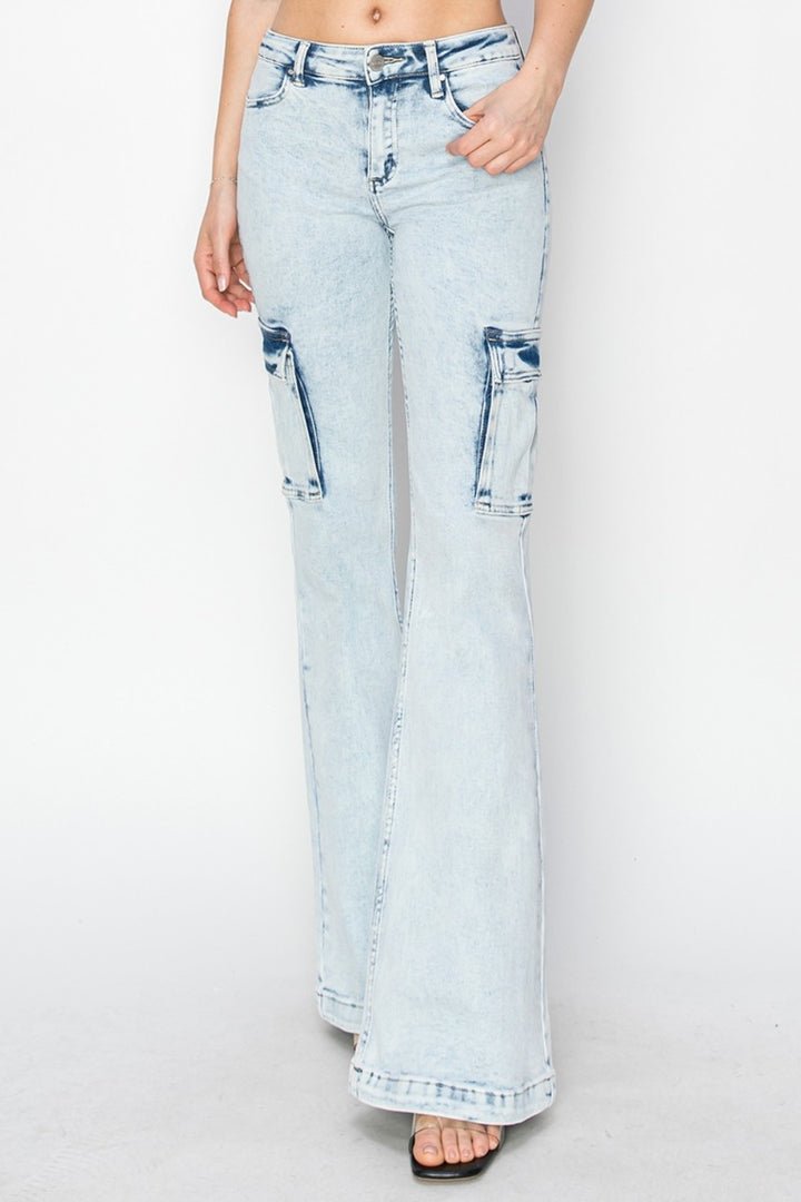 RISEN Chloe High Rise Cargo Flare Jeans