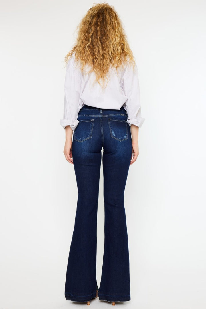 Kancan Mid Rise Slim Flare Jeans In Dark Wash