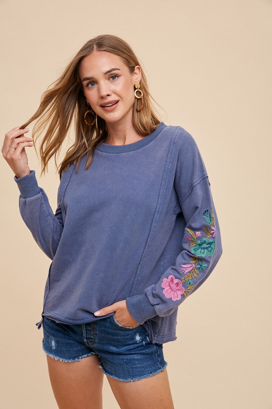 Annie Wear Embroidered Top In Washed Midnight