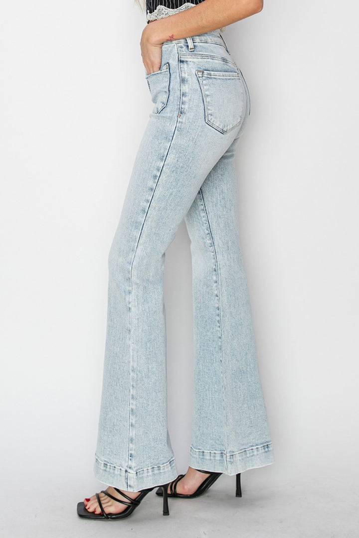 Risen Sugga High Rise Front Patch Pocket Flare Jeans