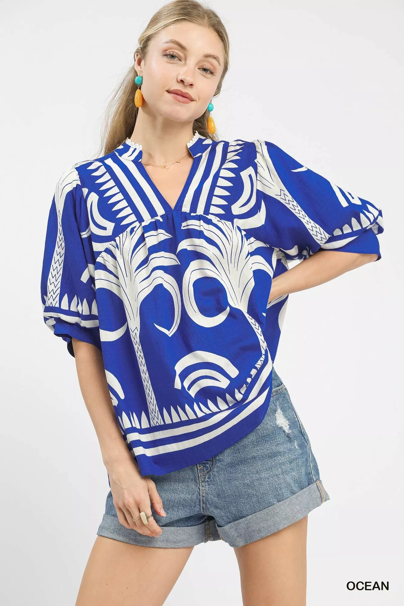 Umgee Textured Puff Sleeve Blouse