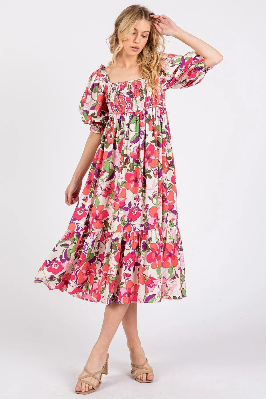 Mittoshop Flower Print Jumpsuit - Gathered Bust Sleeveless Style