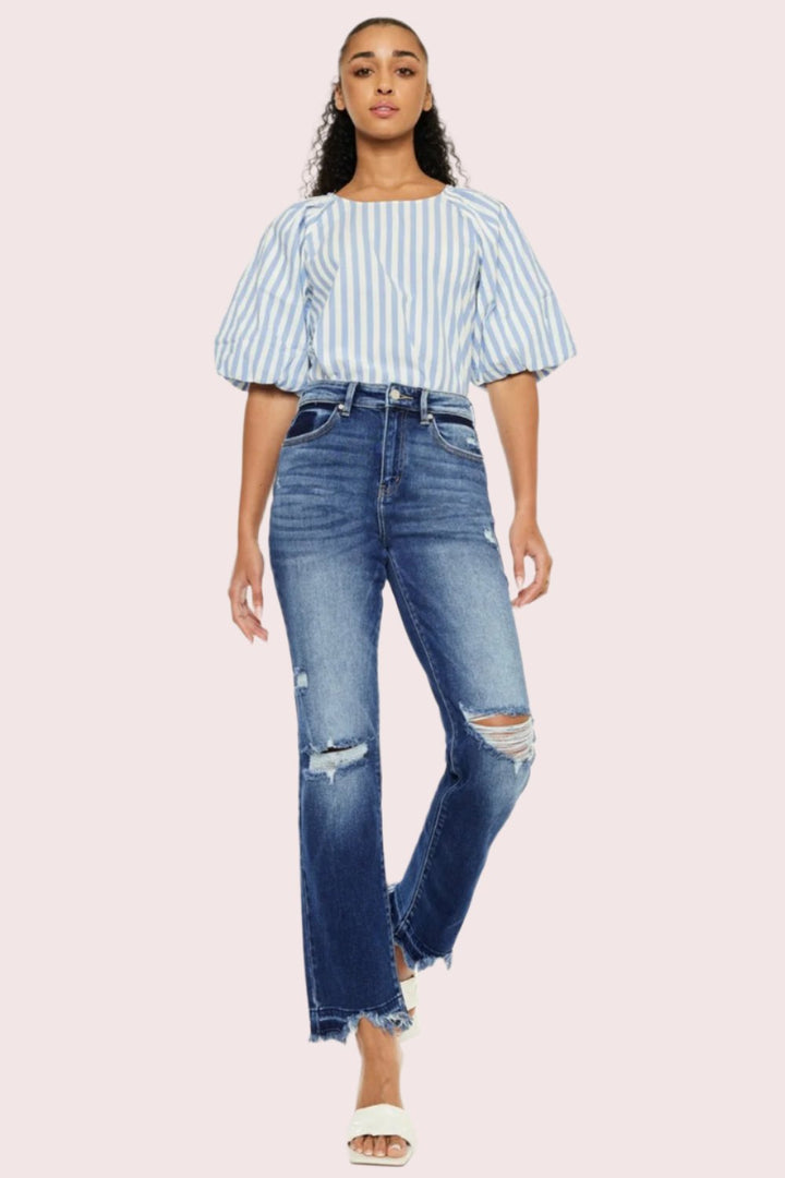 Kancan Carly High Rise Distressed Slim Straight Jeans