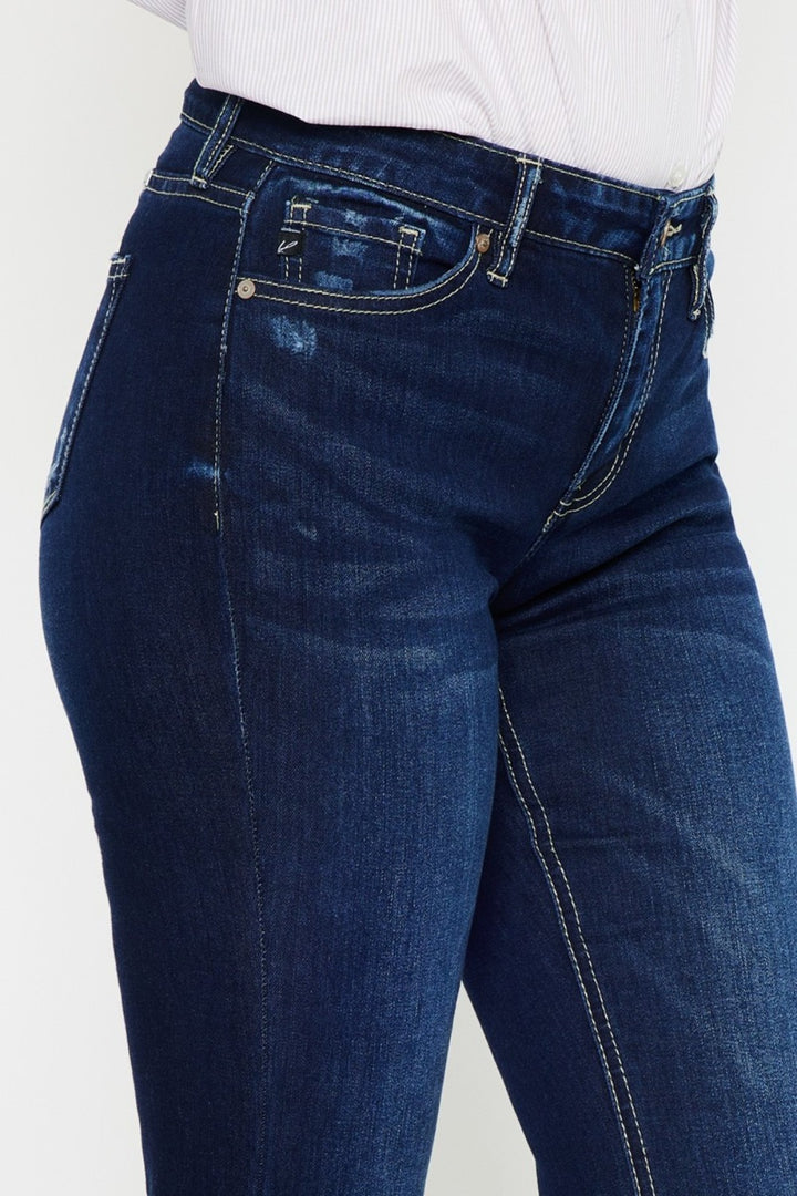 Kancan Mid Rise Slim Flare Jeans In Dark Wash