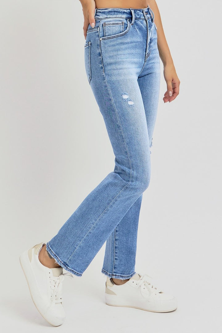 RISEN Candy Distressed High-Rise Ankle Straight Jeans