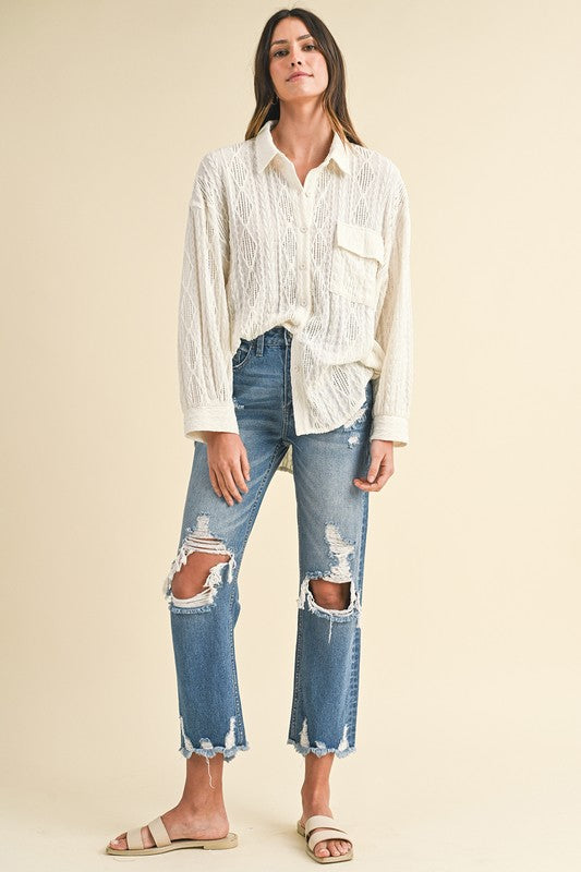 Annie Wear Distressed Raw Hem Cropped Jeans In Denim
