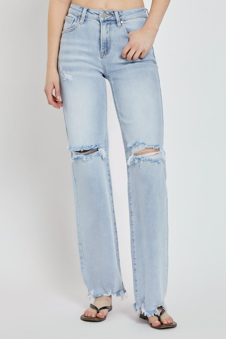 RISEN Carlett High Rise Distressed Wide Leg Jeans