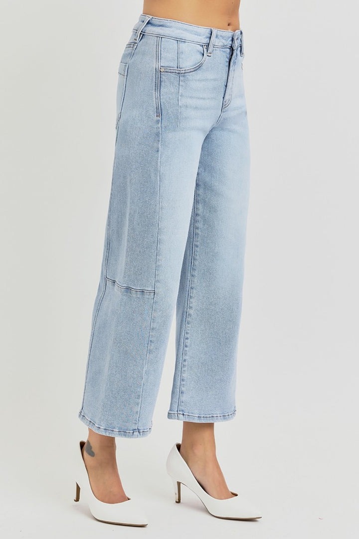 RISEN Laine High Rise Seamed Detail Wide Leg Crop Jeans