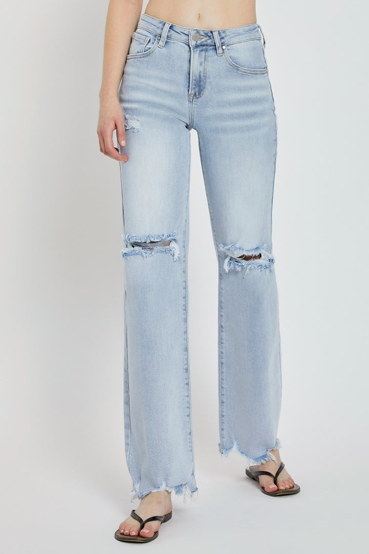 RISEN Carlett High Rise Distressed Wide Leg Jeans