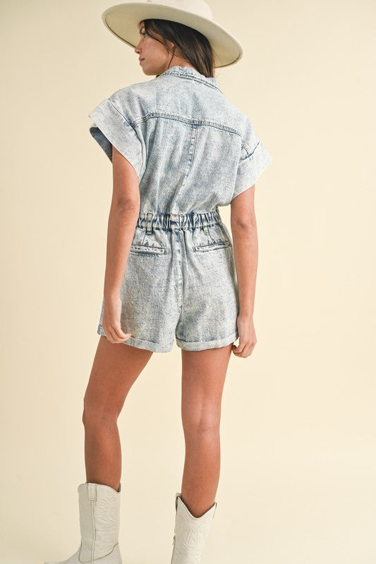 Annie Wear Denim Romper In Light Wash