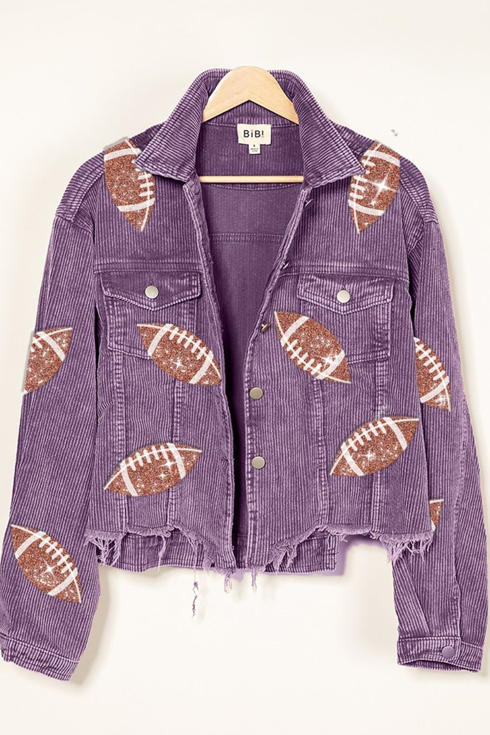 BiBi Football Sequin Embroidery Washed Corduroy Jacket In Violet