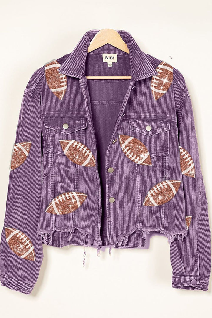 BiBi Football Sequin Embroidery Washed Corduroy Jacket In Violet