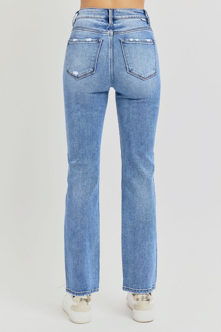 RISEN Candy Distressed High-Rise Ankle Straight Jeans