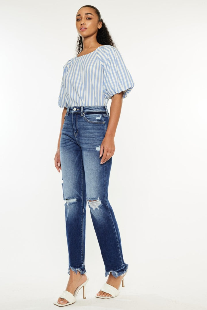 Kancan Carly High Rise Distressed Slim Straight Jeans