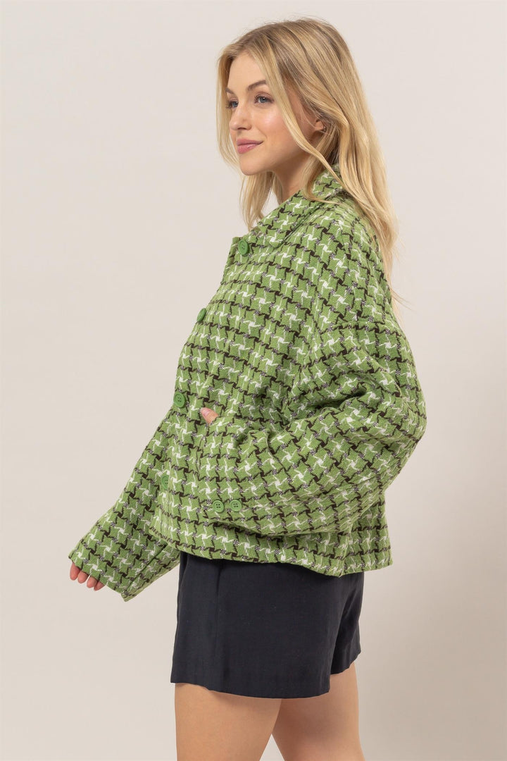 HYFVE Tweed Plaid Jacket In Green