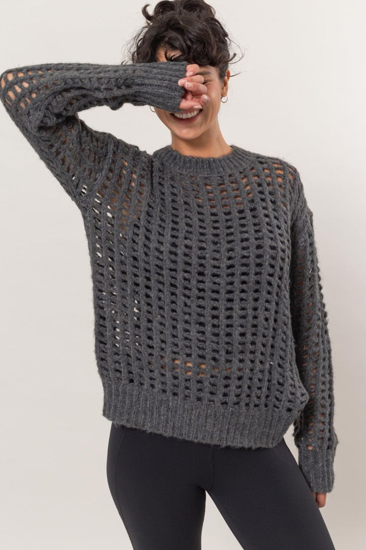 HYFVE Openwork Knit Cover Up In Charcoal
