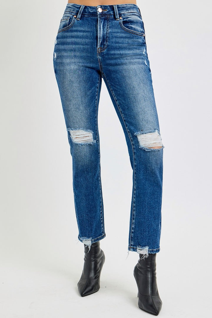 RISEN Pina High Rise Distressed Crop Straight Jeans