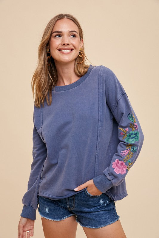 Annie Wear Embroidered Top In Washed Midnight