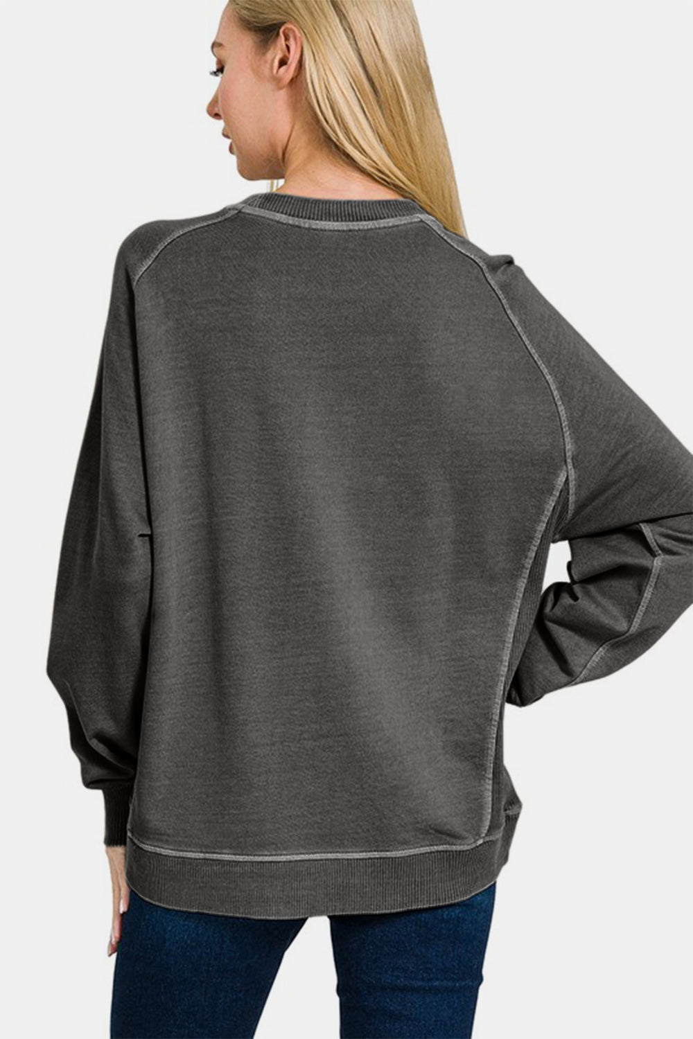 Zenana Pigment Dyed French Terry Sweatshirt In Black