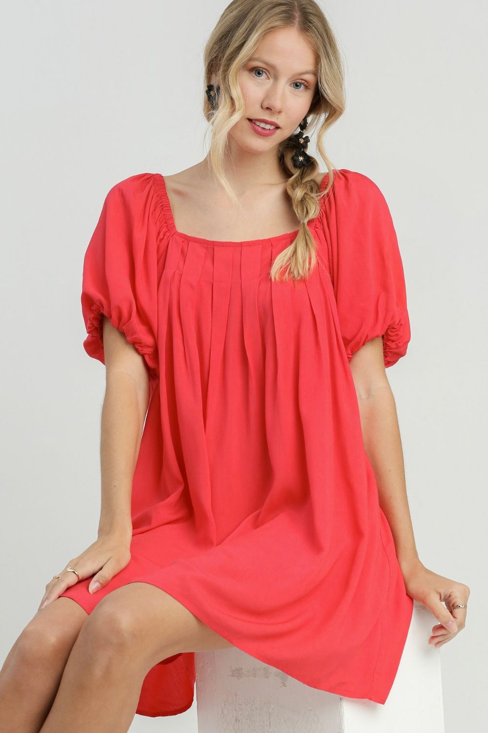 Umgee Puff Sleeve Mini Dress In Red – AddiBray