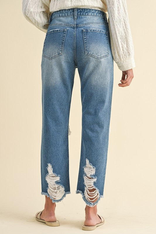 Annie Wear Distressed Raw Hem Cropped Jeans In Denim