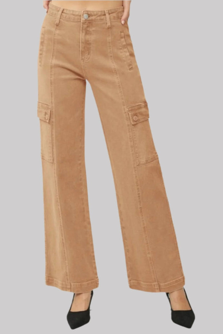 RISEN Autumn High Rise Wide Leg Cargo Jeans