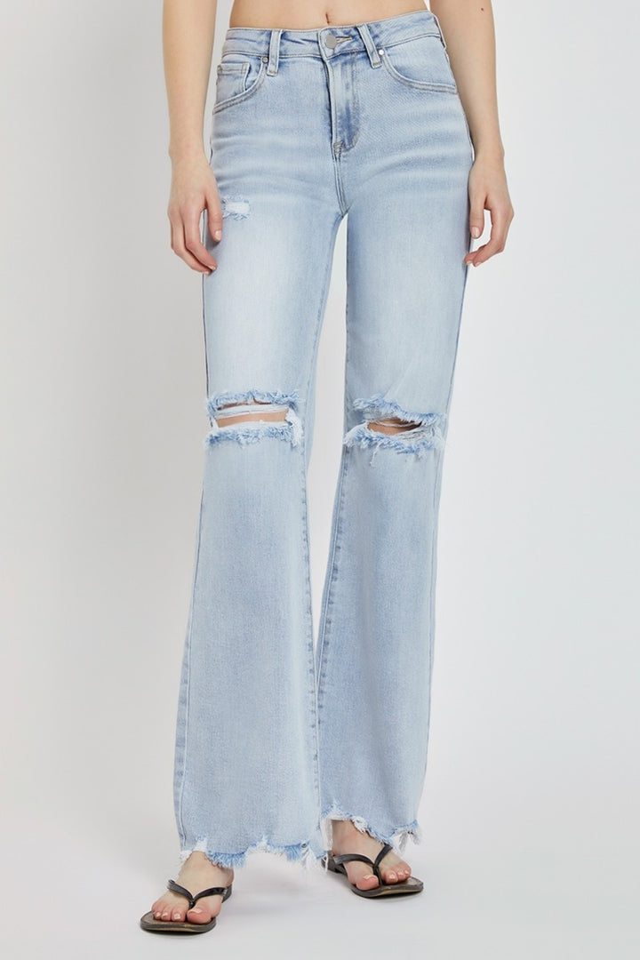 RISEN Carlett High Rise Distressed Wide Leg Jeans