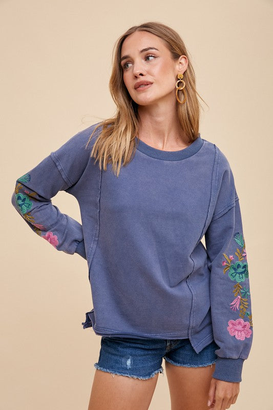 Annie Wear Embroidered Top In Washed Midnight