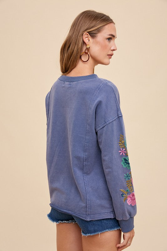 Annie Wear Embroidered Top In Washed Midnight