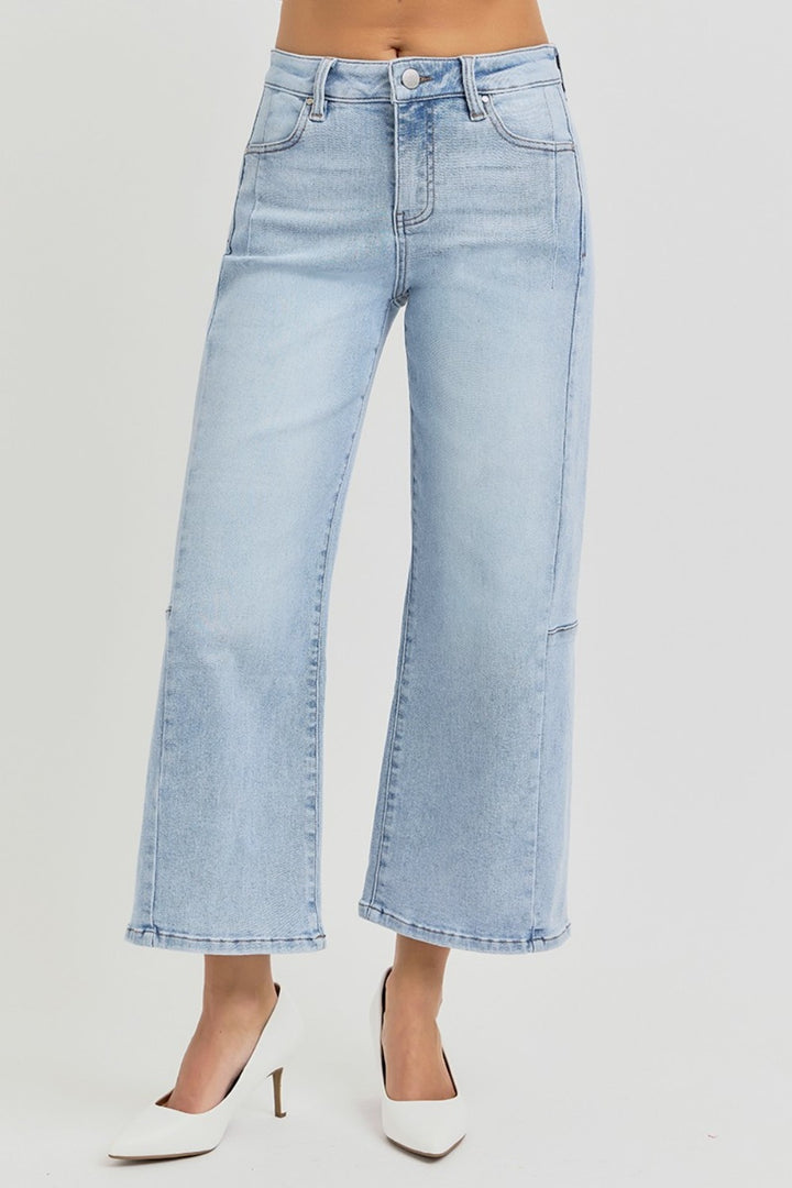 RISEN Laine High Rise Seamed Detail Wide Leg Crop Jeans