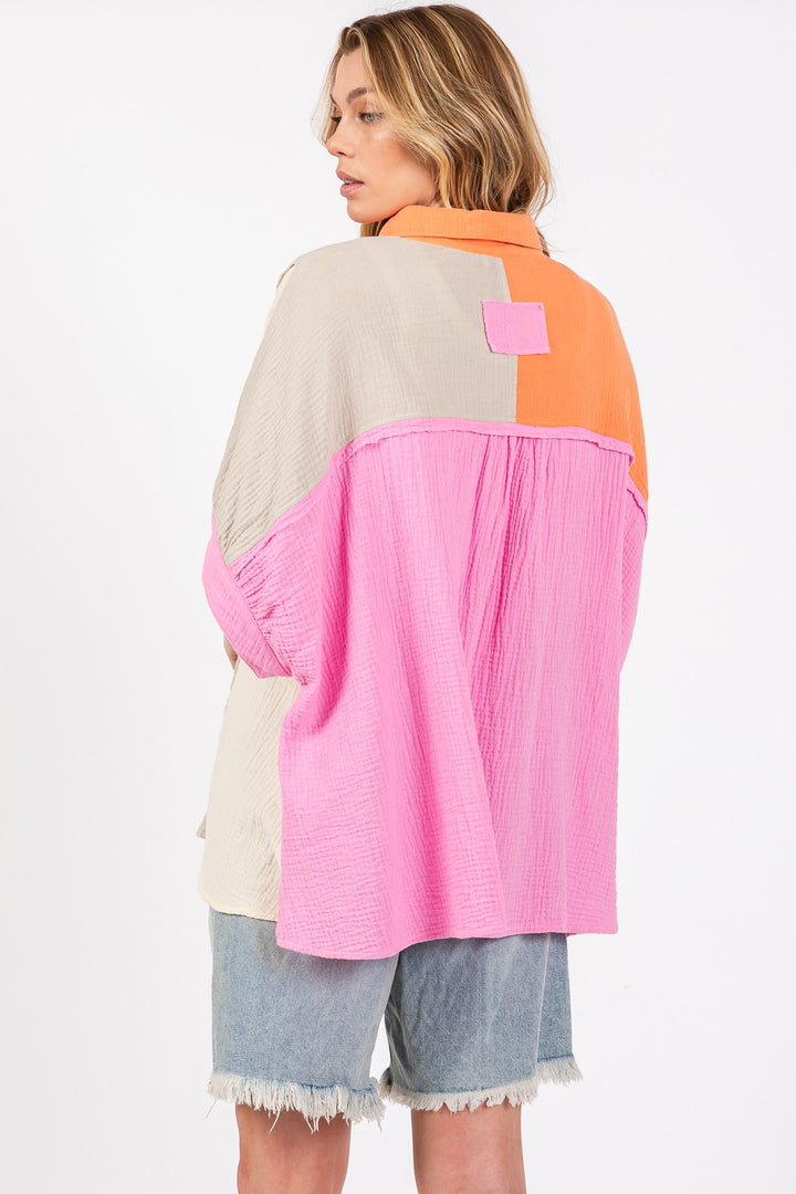 SAGE + FIG Color Block Button-Down Top In MUlti