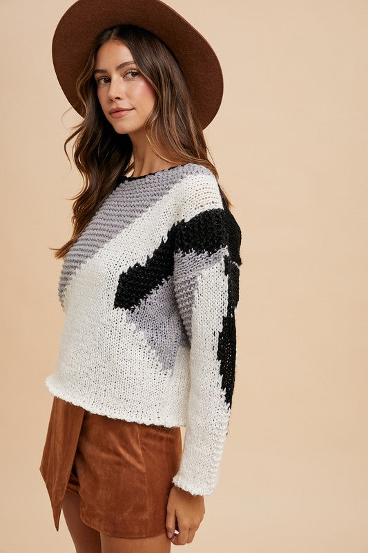 Annie Wear Color Block Sweater In Black Combo