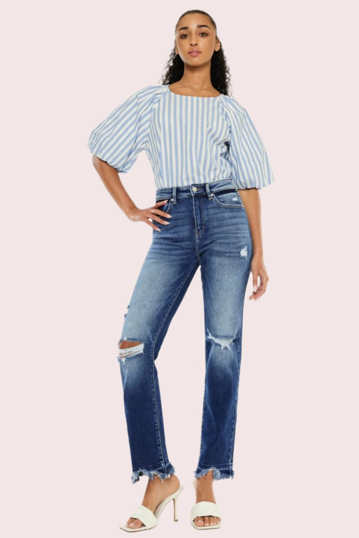 Kancan Carly High Rise Distressed Slim Straight Jeans