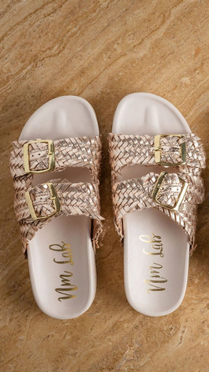Intertwine Dual Woven Strap Slide in Champagne