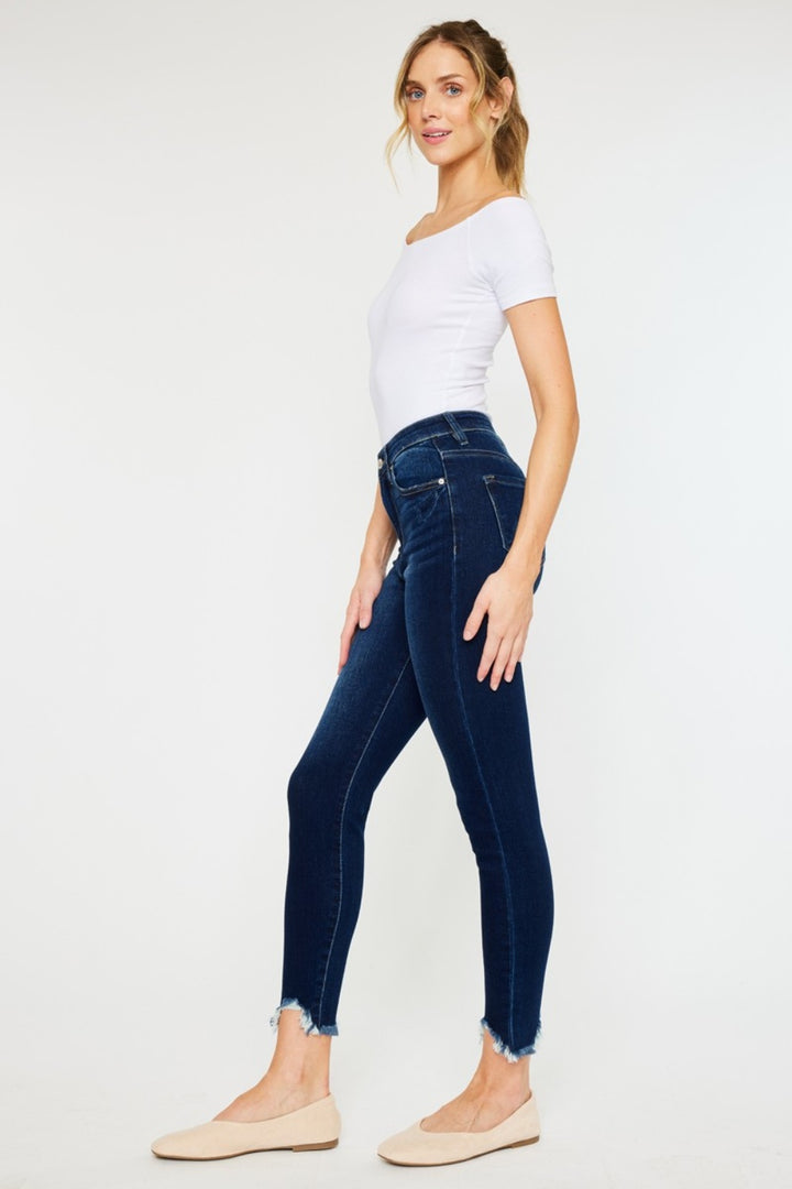 Kancan High Rise Frayed Ankle Skinny Jeans In Dark Wash