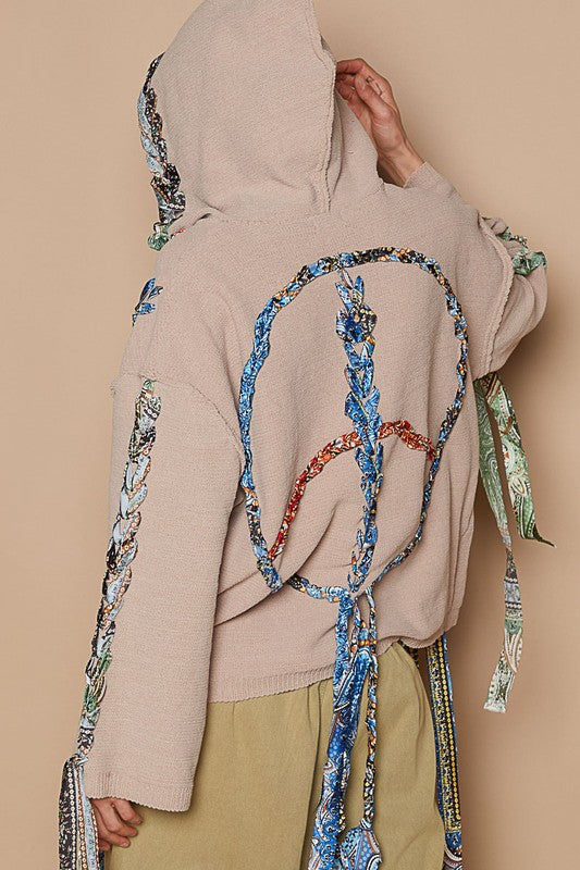 POL Peace Back Hooded Sweater In Dust Storm