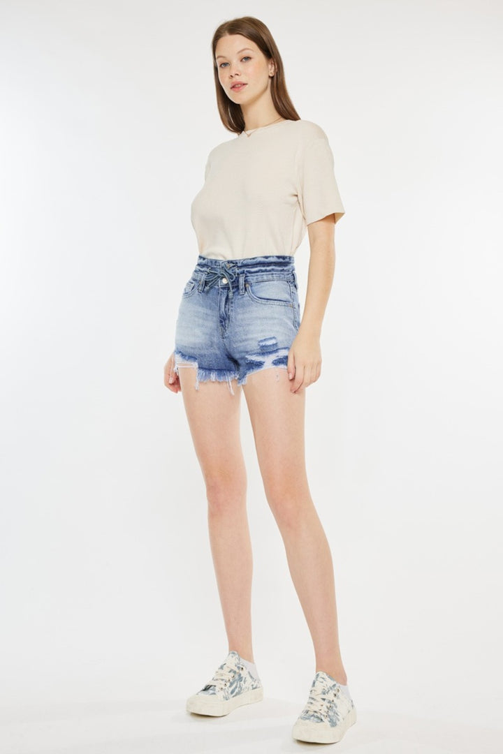 Kancan Maya High Rise Frayed Hem Denim Shorts