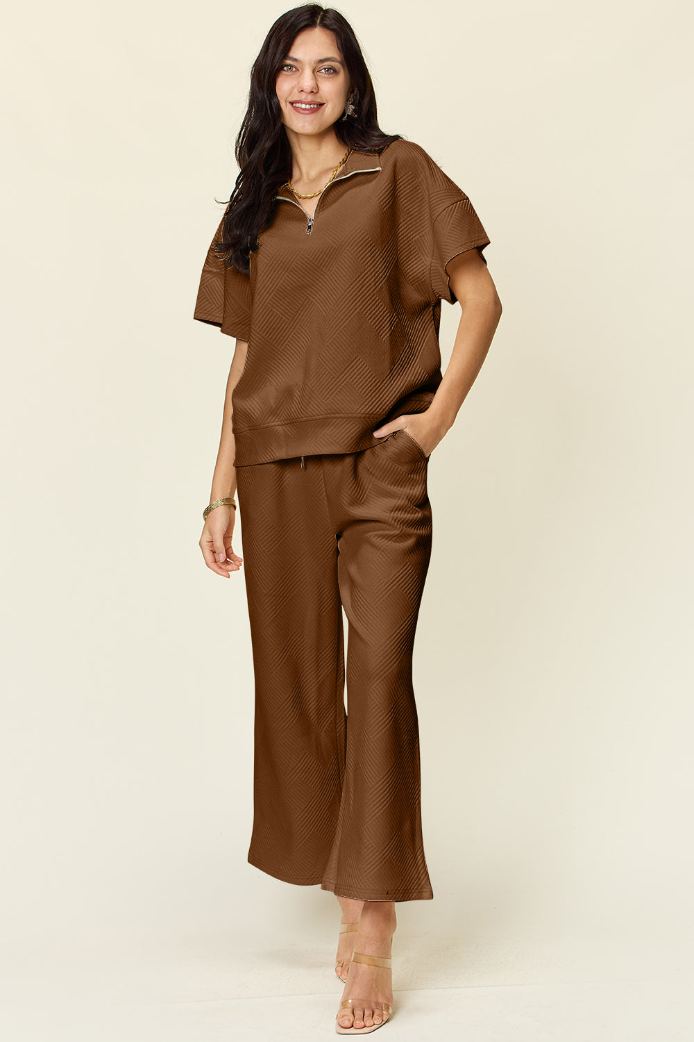 Lane Textured Trend Half Zip Top & Pants Set