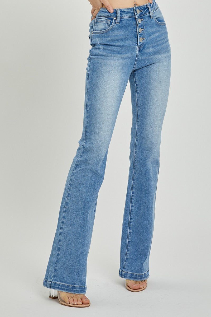 RISEN High Rise Button Fly Bootcut Jeans In Light