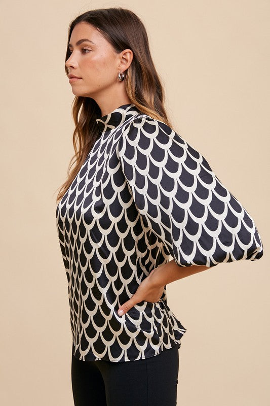 Annie Wear Tie Back Abstract Print Blouse In Black