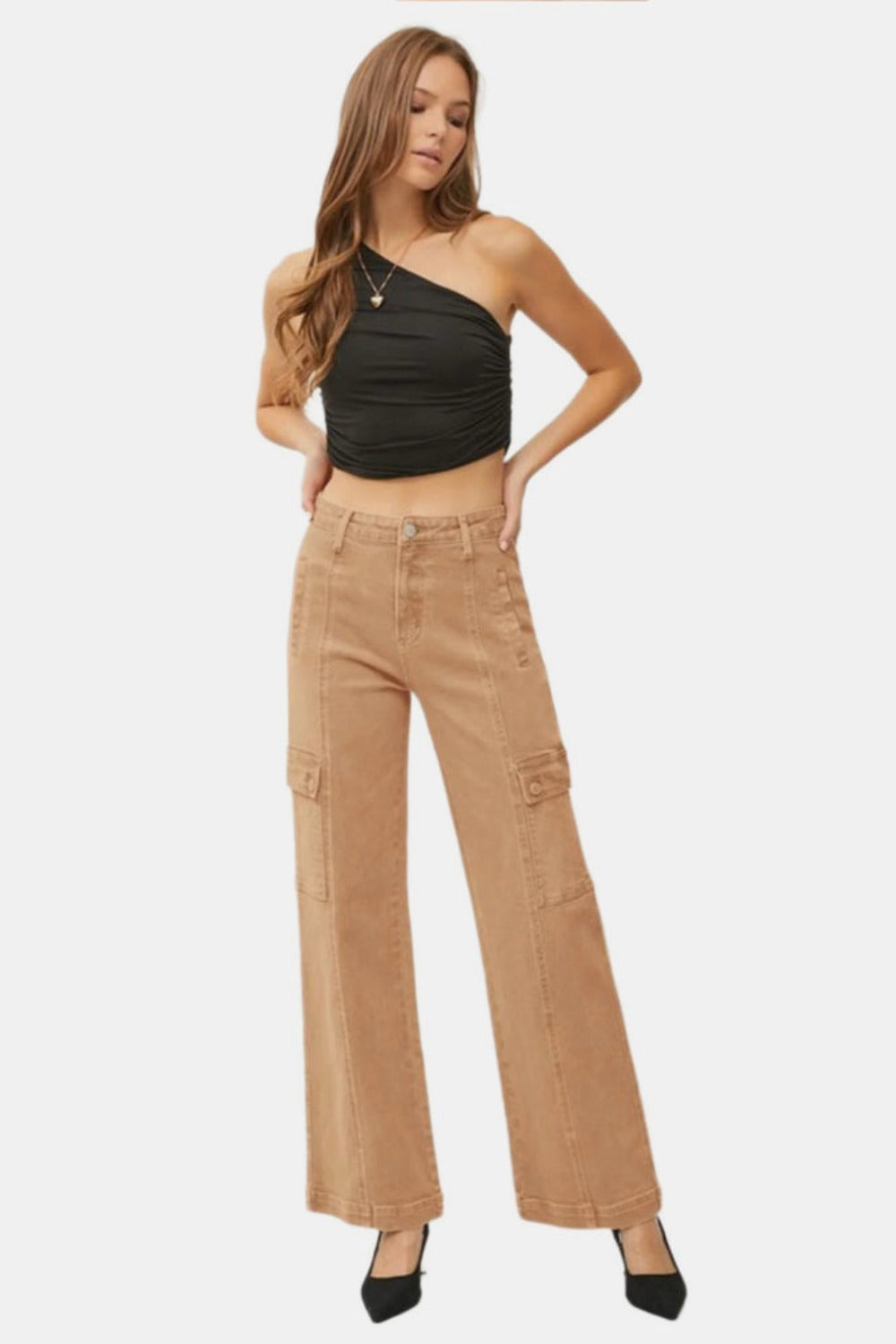 RISEN Autumn High Rise Wide Leg Cargo Jeans