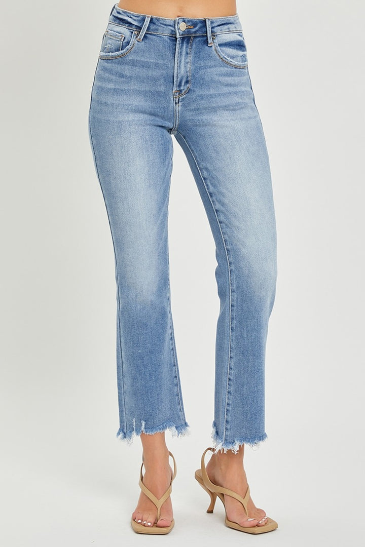 RISEN Becky Frayed Hem Cropped Straight Jeans