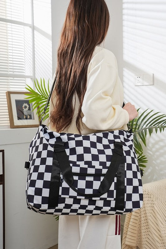 Girly Checkered Multi-Pocket Travel Bag