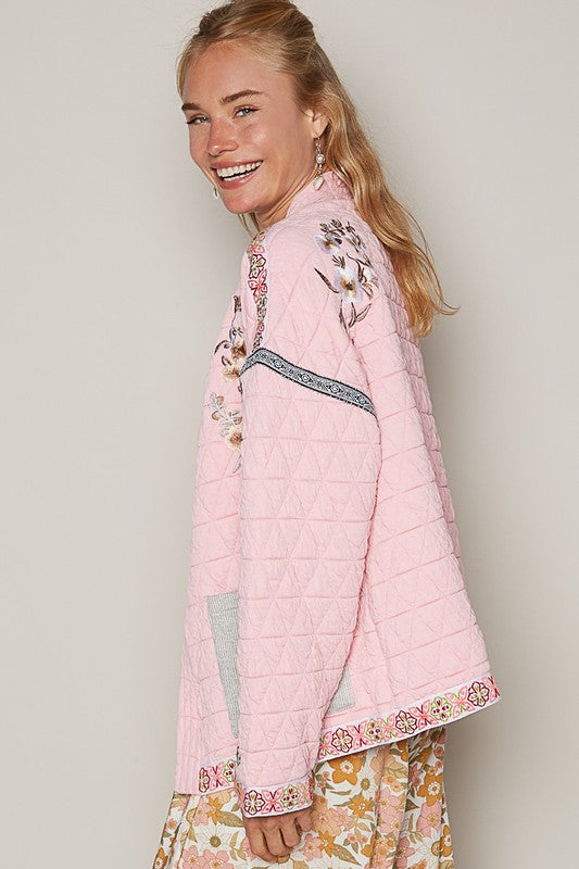 POL Embroidered Jacket In Blush Pink