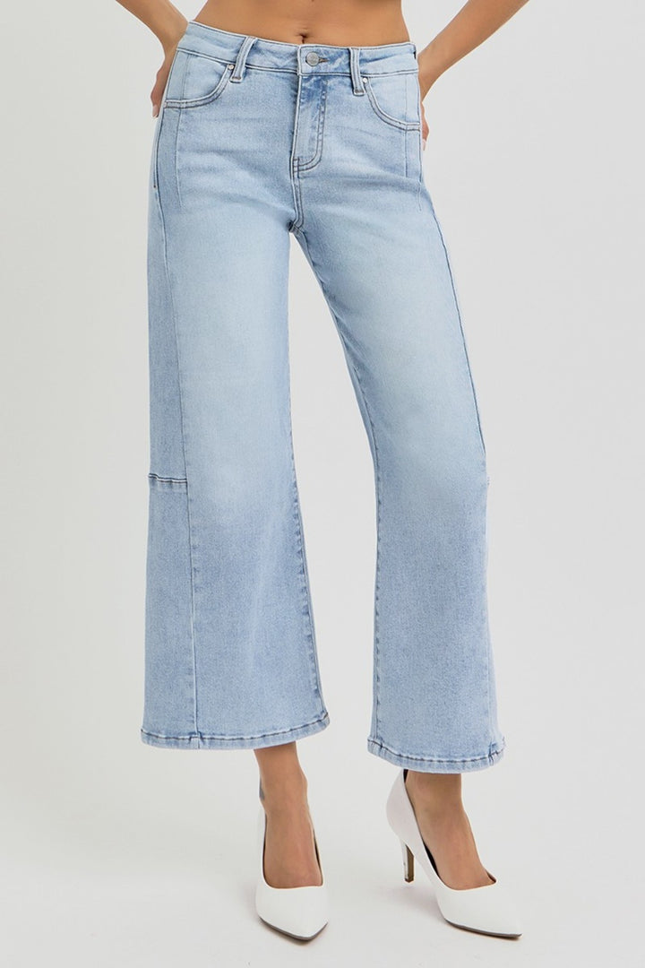 RISEN Laine High Rise Seamed Detail Wide Leg Crop Jeans