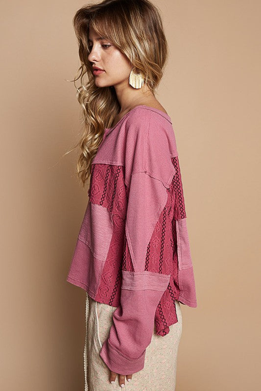 POL Color Block Knit Top In Cerise