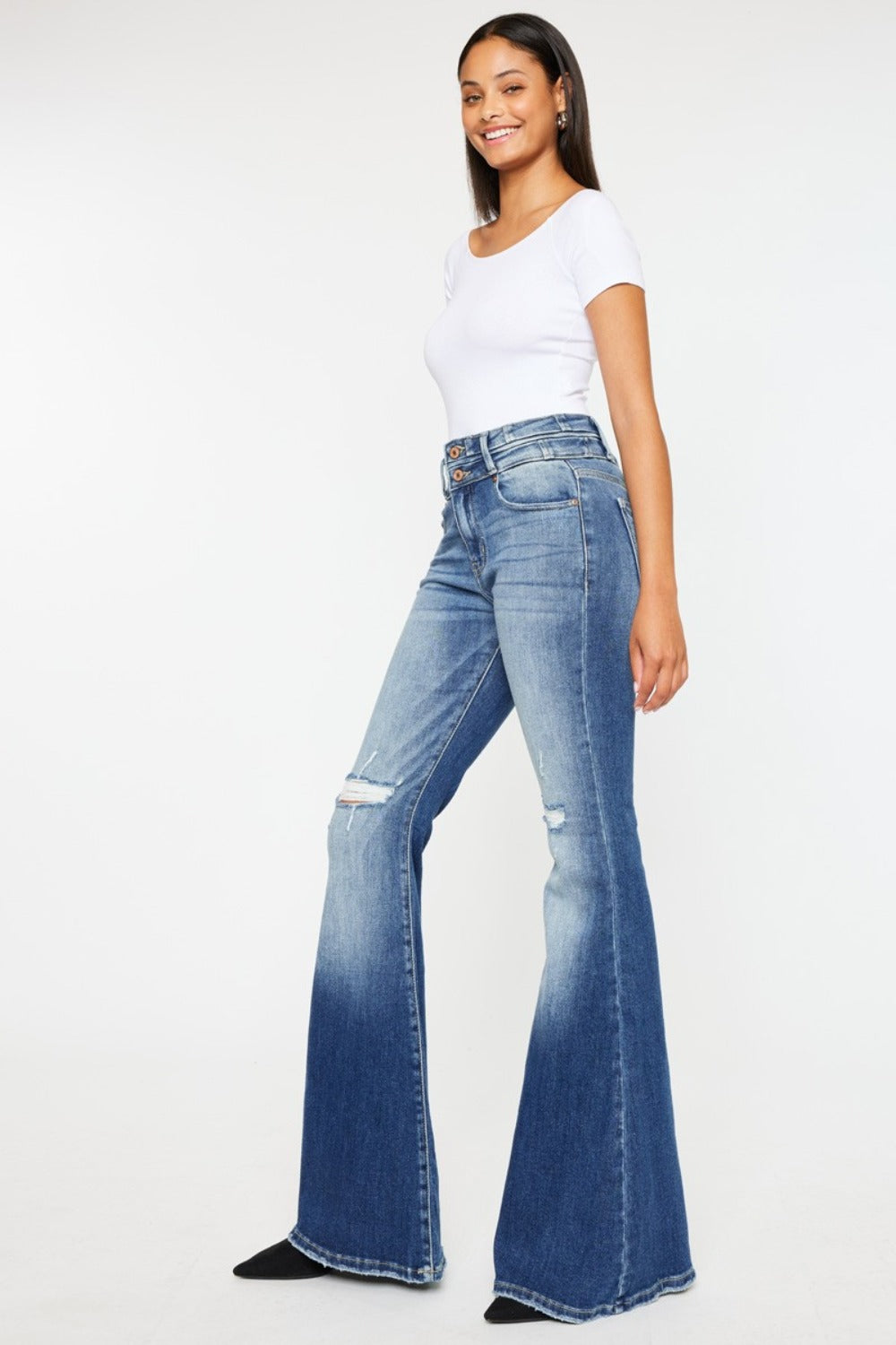 Kancan Andrea High Rise Wide Waistband Flare Jeans